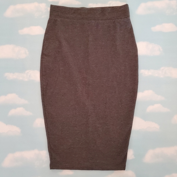 Women's Gray Bodycon Midi Skirt with Slit  in Back | Sz S - Picture 1 of 4